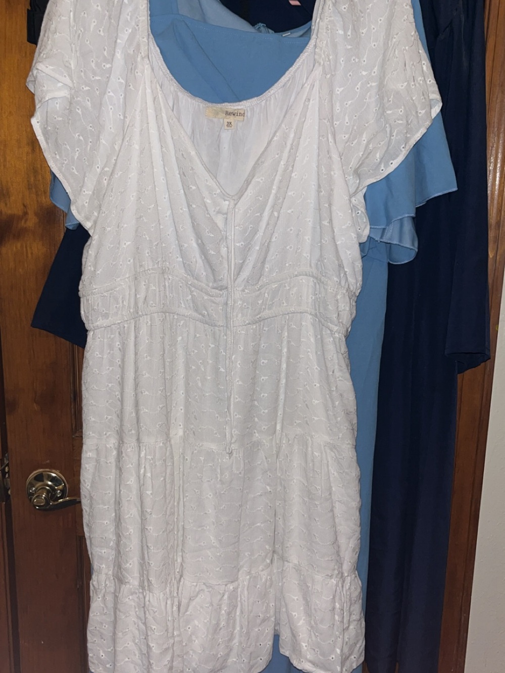 Rewind White Eyelet Flutter-Sleeve Sundress
